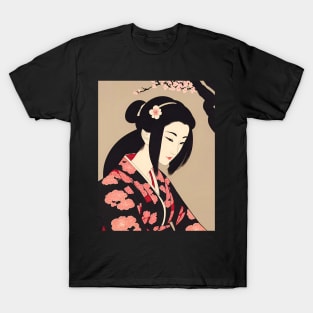 Ukiyo-e Japanese Art - Beautiful Woman Sitting Under Cherry Blossom T-Shirt